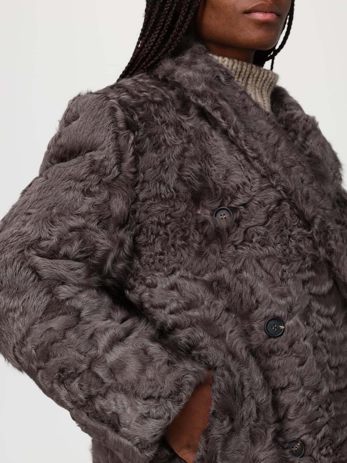 BRUNELLO CUCINELLI PELLICCIA: Cappotto Brunello Cucinelli in pelliccia Wavy con monile , Marrone - Img 5