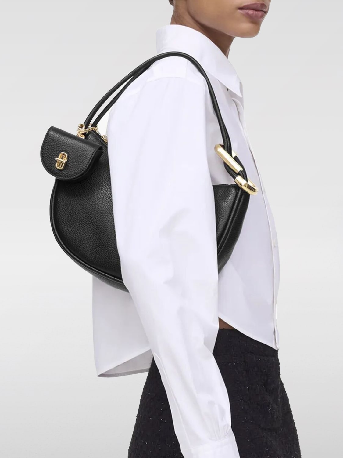 MARC JACOBS BORSA A SPALLA: Borsa The Dual Hobo Marc Jacobs in pelle a grana , Nero - Img 2