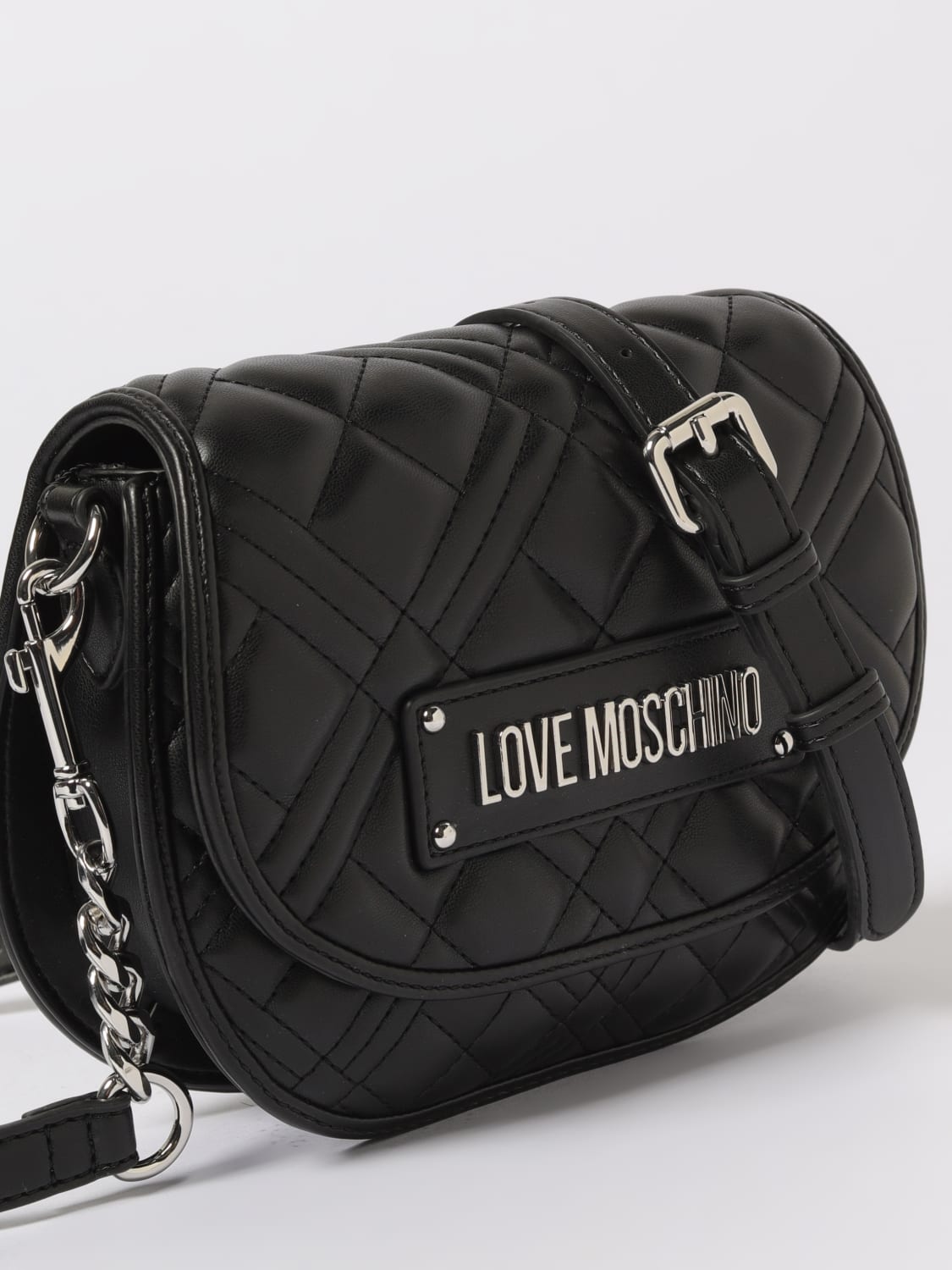 LOVE MOSCHINO BORSA A TRACOLLA: Borsa a tracolla in pelle sintetica trapuntata Love Moschino, Nero - Img 3