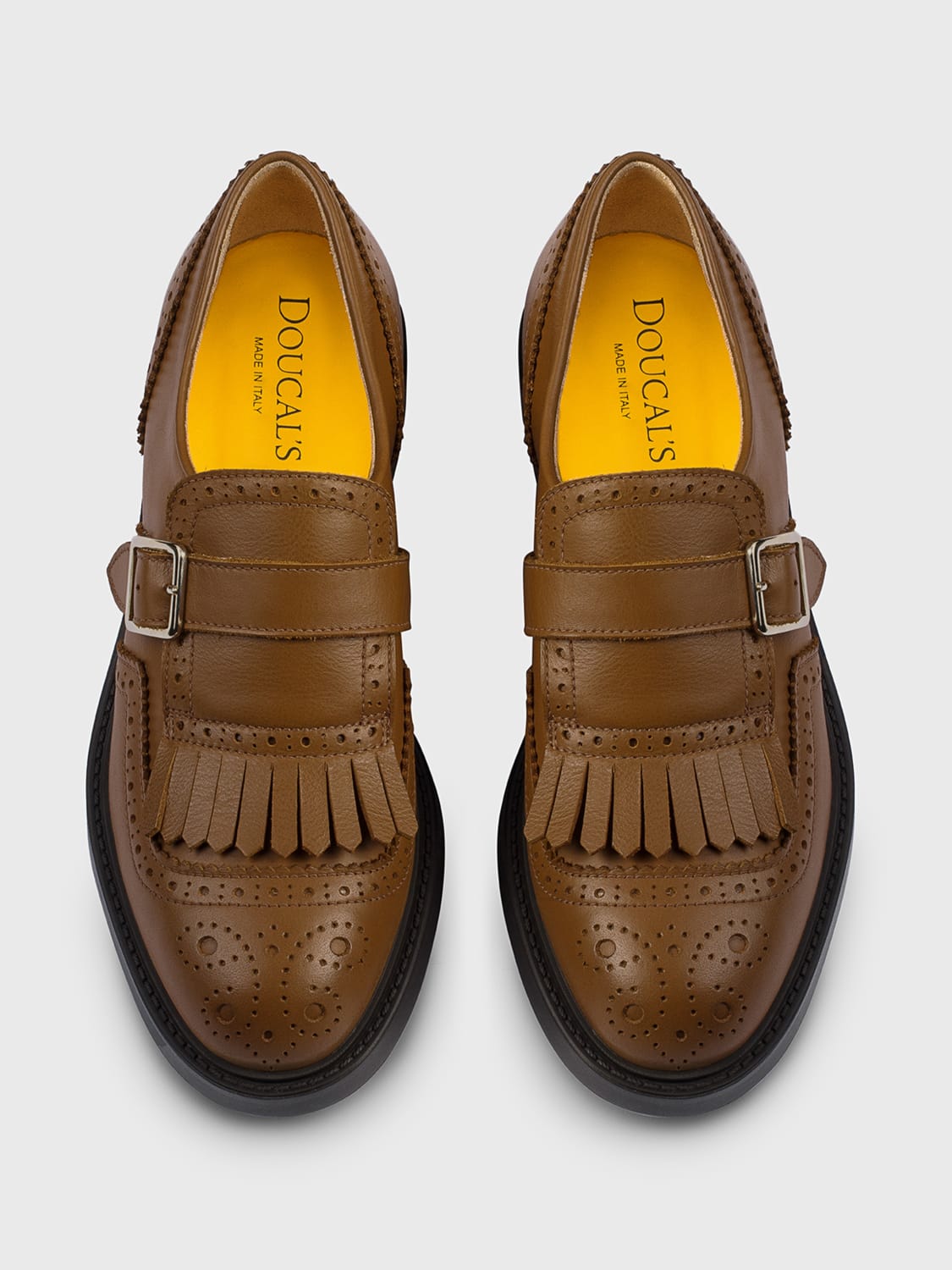 DOUCAL'S STRINGATE: Monk Strap Doucal's in pelle con motivo brogue , Marrone - Img 3