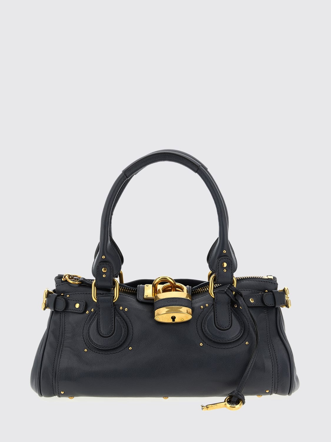 CHLOÉ BORSA A SPALLA: Borsa Paddington Chloé in pelle a grana, Blue - Img 1