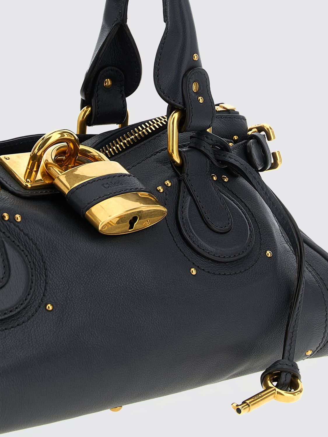 CHLOÉ BORSA A SPALLA: Borsa Paddington Chloé in pelle a grana, Blue - Img 3