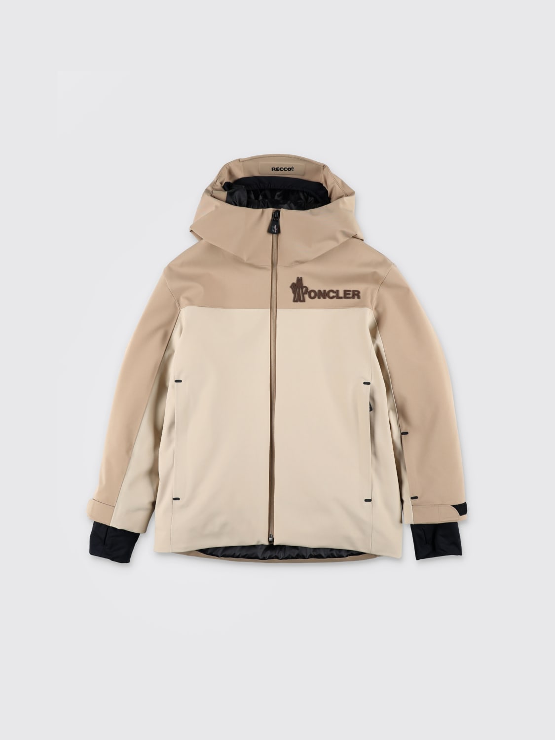 MONCLER JACKET: Coat kids Moncler, Beige - Img 1