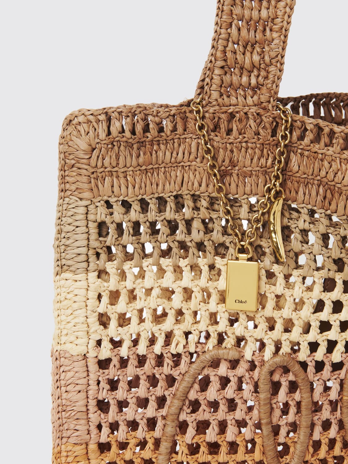 CHLOÉ BORSA TOTE: Borsa Summer Banana Chloé in rafia a rete traforata , Marrone - Img 3