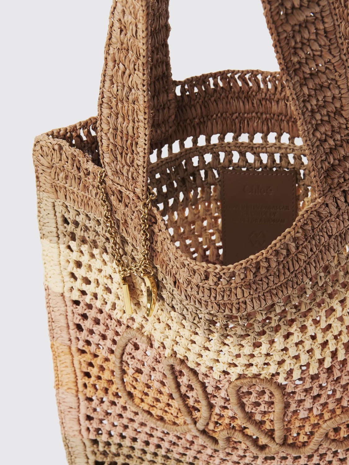 CHLOÉ BORSA TOTE: Borsa Summer Banana Chloé in rafia a rete traforata , Marrone - Img 4