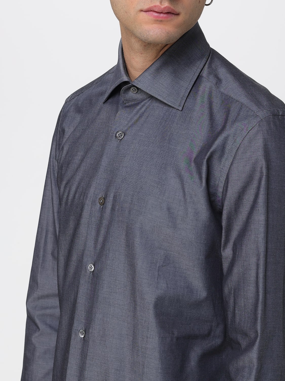 MAZZARELLI 衬衫: 衬衫 男士 Mazzarelli, 灰色 - Img 3