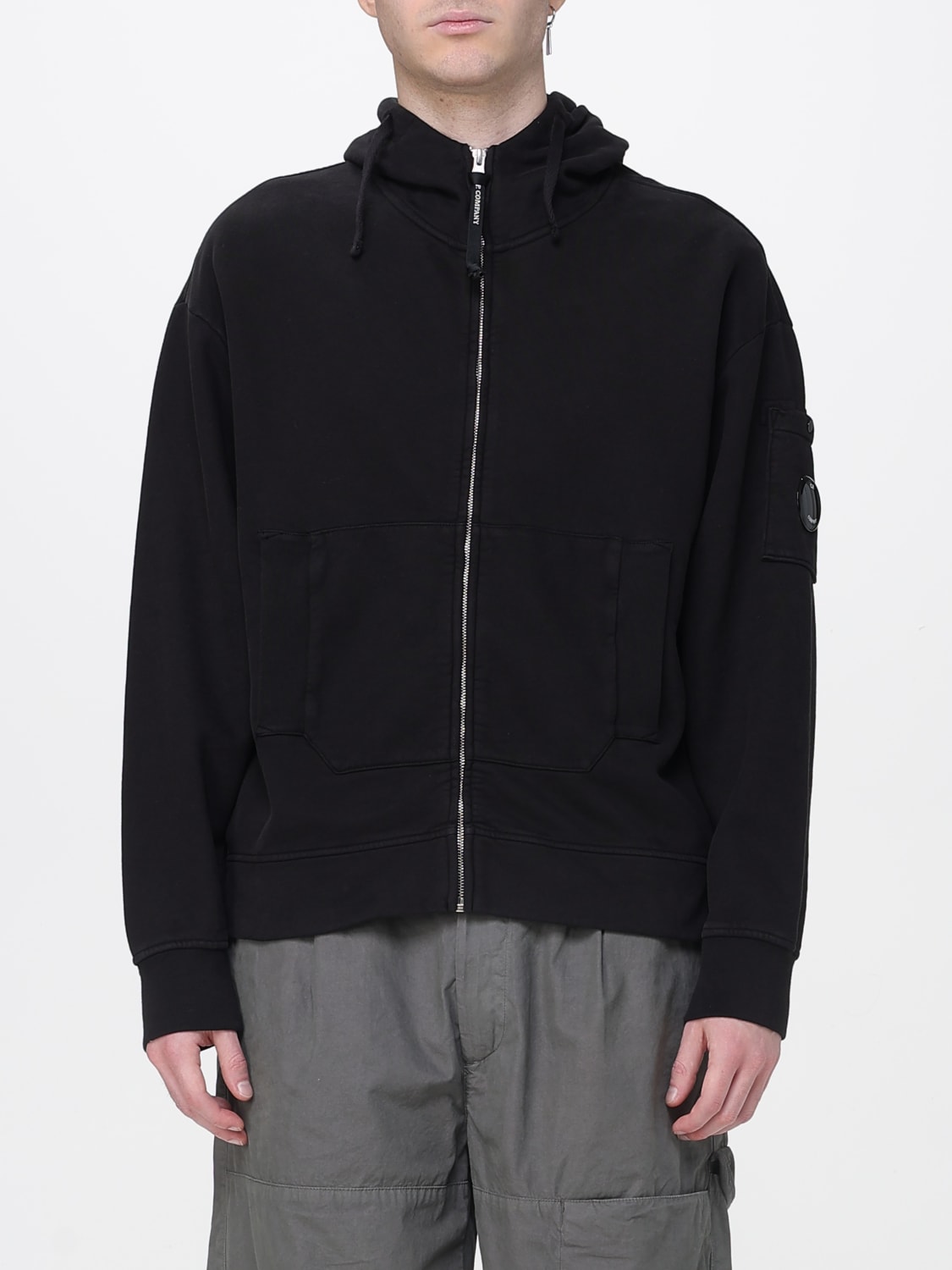 C.P. COMPANY FELPA: Felpa con cappuccio e zip in cotone C.P. Company, Nero - Img 1