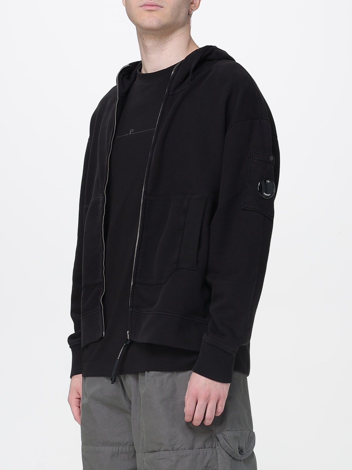 C.P. COMPANY FELPA: Felpa con cappuccio e zip in cotone C.P. Company, Nero - Img 4