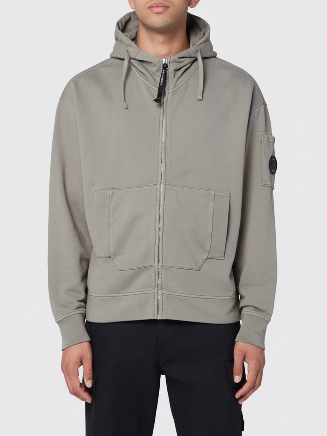 C.P. COMPANY FELPA: Felpa con cappuccio e zip in cotone C.P. Company, Grigio - Img 1