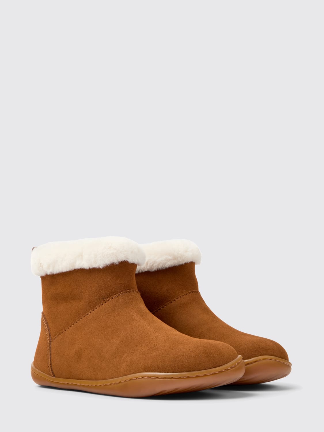 CAMPER SCARPE: Stivaletto Peu Camper in camoscio e shearling , Marrone - Img 2