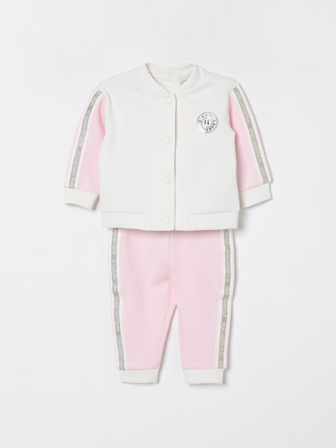KARL LAGERFELD KIDS COMPLETO: Coordinato in cotone con logo Karl Lagerfeld Kids, Bianco - Img 1