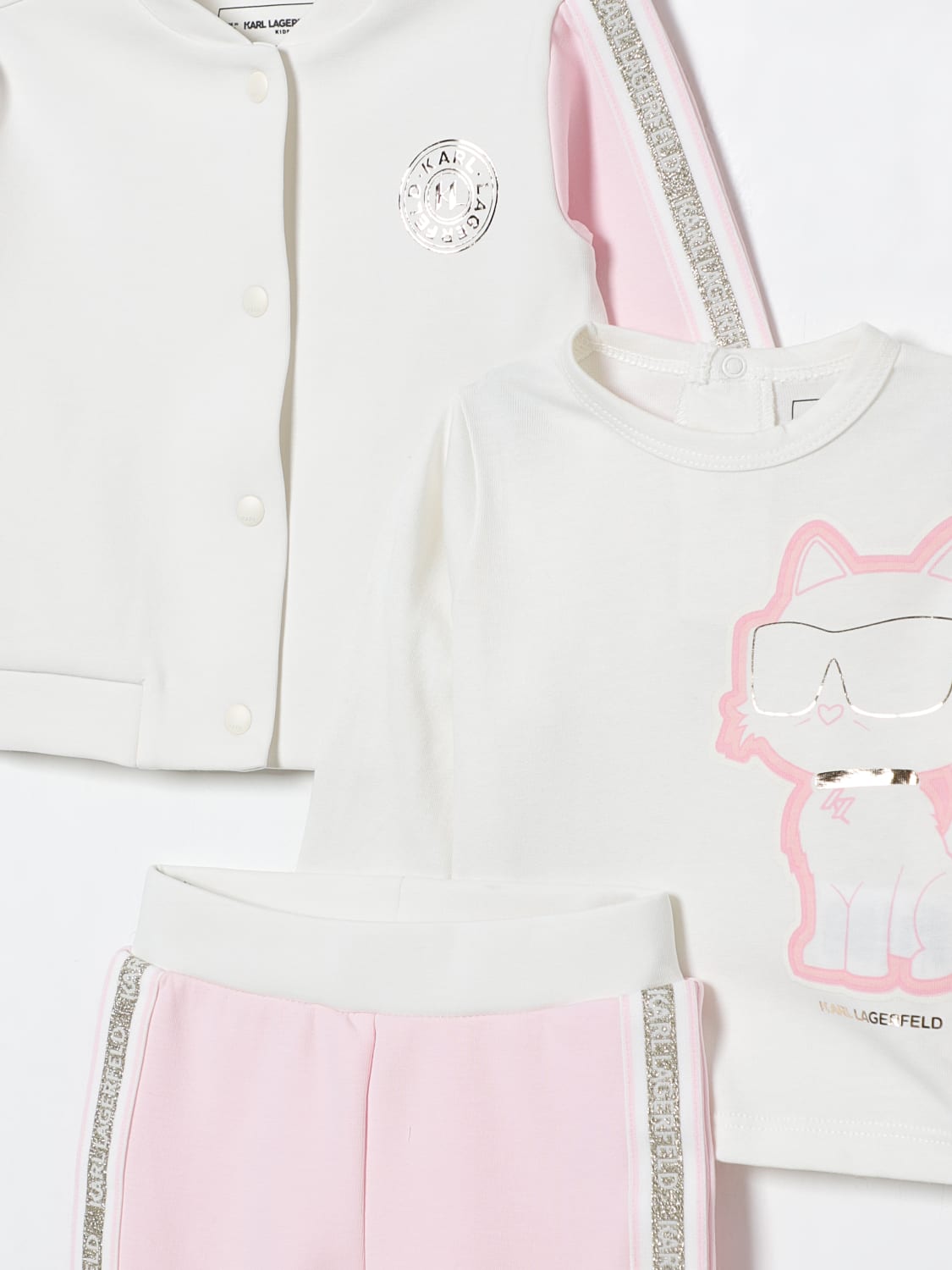 KARL LAGERFELD KIDS COMPLETO: Coordinato in cotone con logo Karl Lagerfeld Kids, Bianco - Img 3