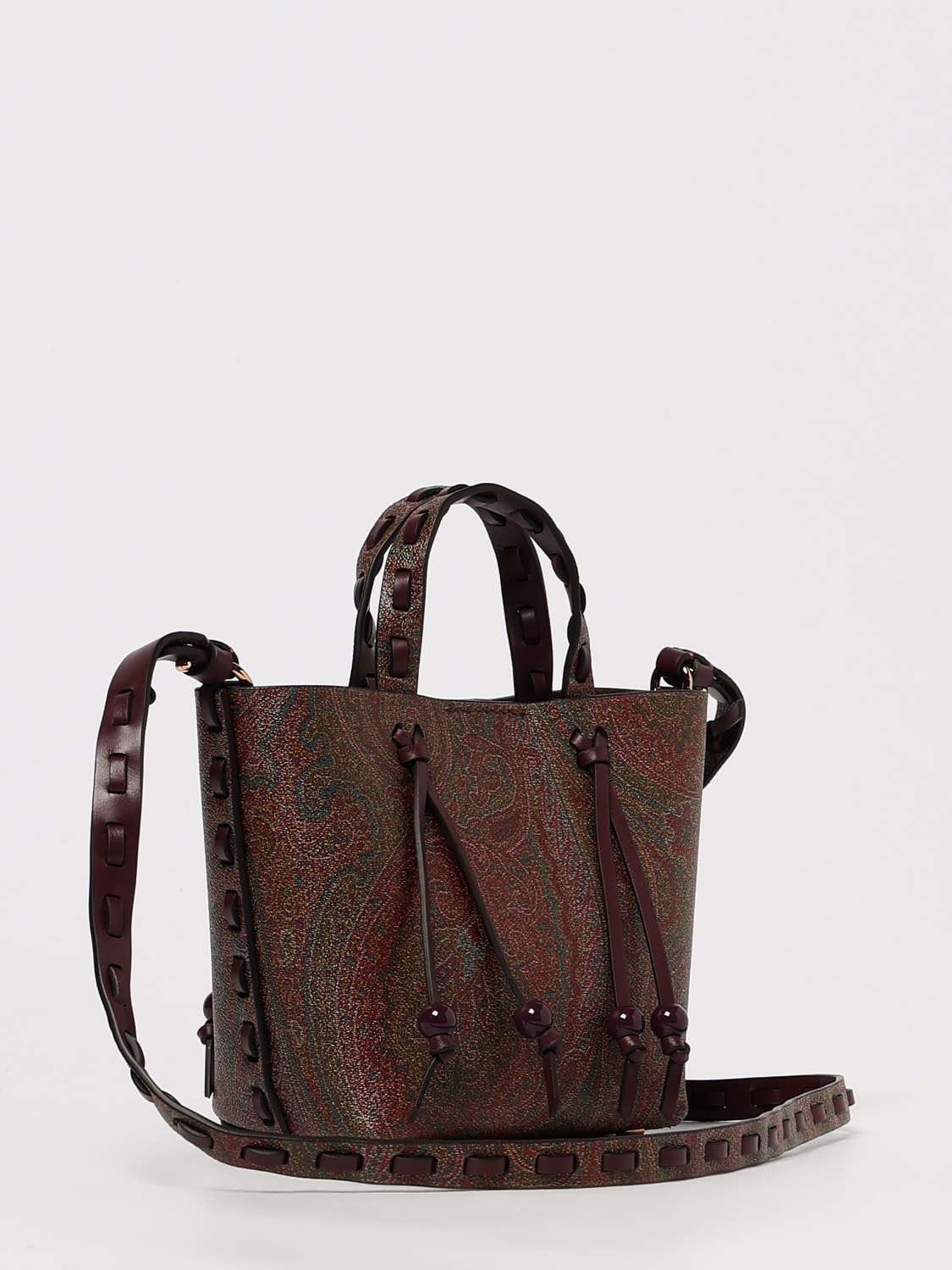 ETRO BORSA MINI: Borsa Mini Arnica 1984 Etro in cotone spalmato stampa Paisley, Marrone - Img 3