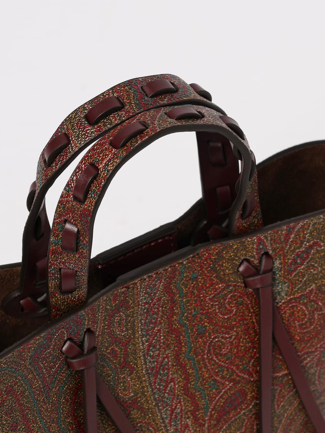 ETRO BORSA MINI: Borsa Mini Arnica 1984 Etro in cotone spalmato stampa Paisley, Marrone - Img 4