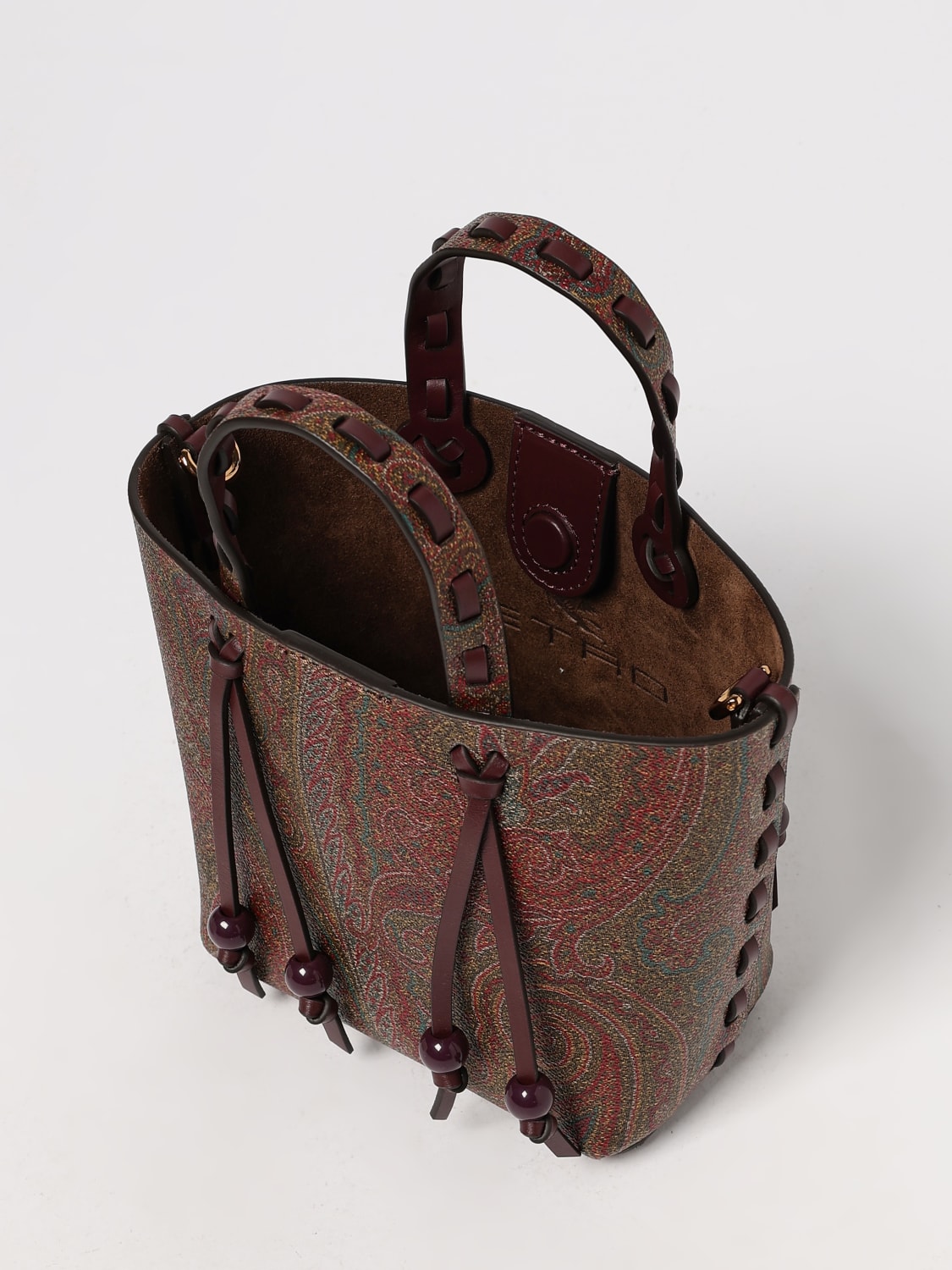 ETRO BORSA MINI: Borsa Mini Arnica 1984 Etro in cotone spalmato stampa Paisley, Marrone - Img 5