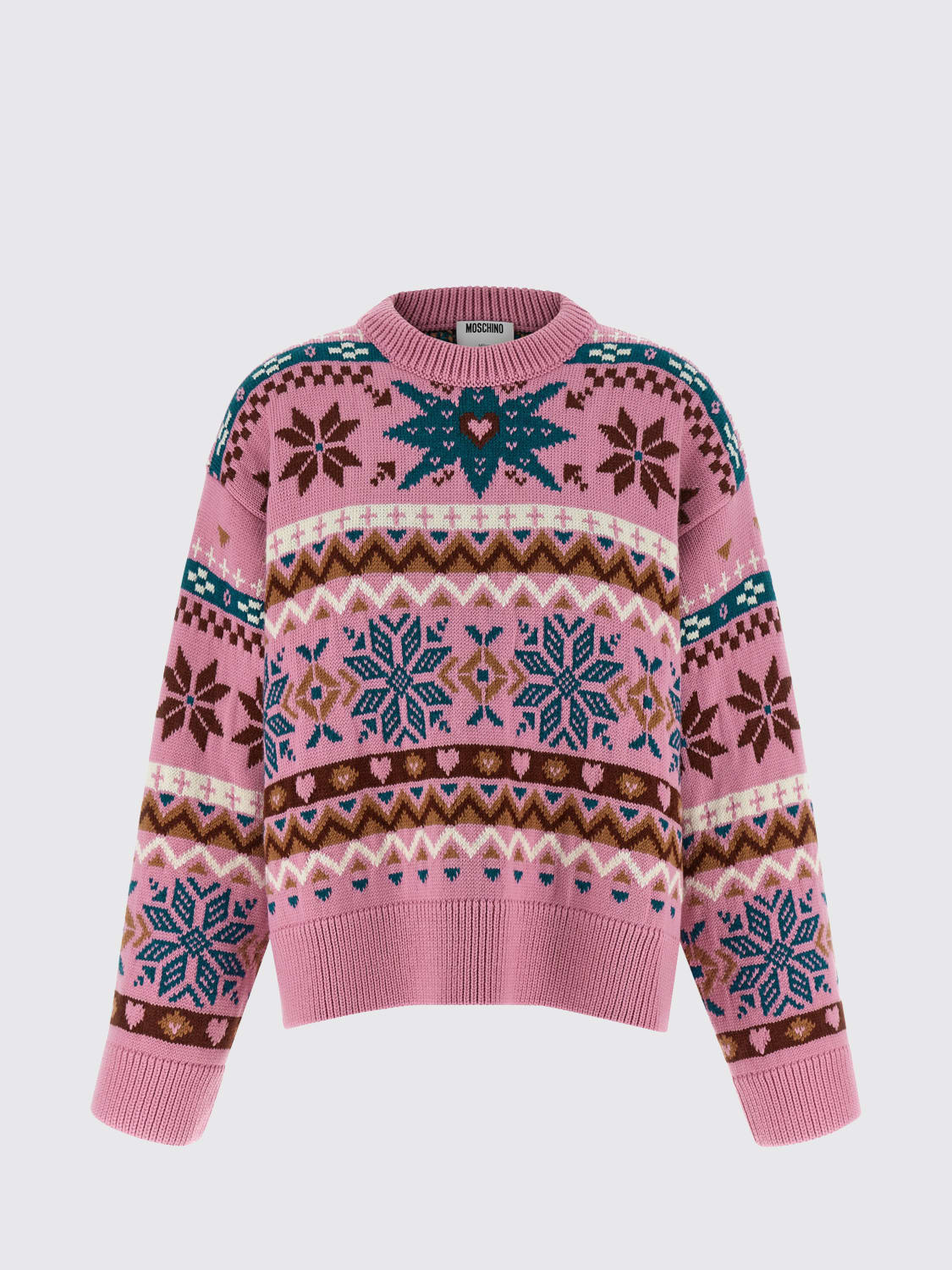 MOSCHINO COUTURE MAGLIA: Pullover in lana vergine jacquard Moschino Couture, Rosa - Img 1