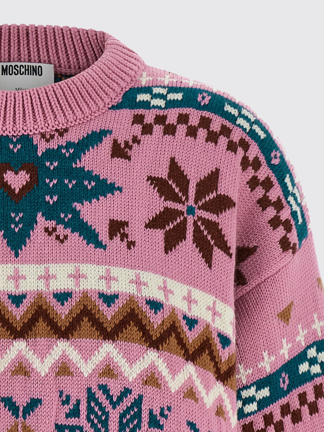 MOSCHINO COUTURE MAGLIA: Pullover in lana vergine jacquard Moschino Couture, Rosa - Img 3