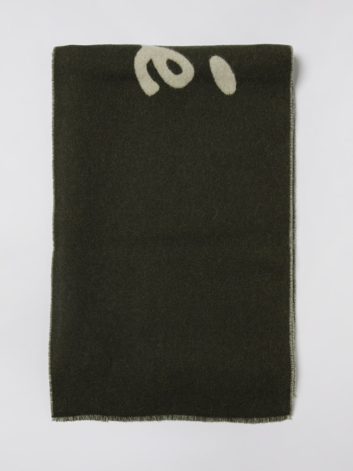 MAISON KITSUNÉ SCIARPA: Sciarpa Handwriting Maison Kitsuné in lana con macro logo , Kaki - Img 1