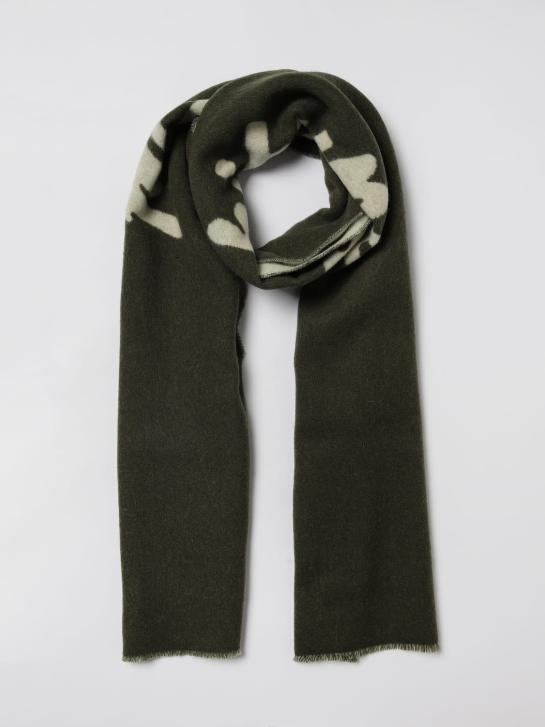 MAISON KITSUNÉ SCIARPA: Sciarpa Handwriting Maison Kitsuné in lana con macro logo , Kaki - Img 2