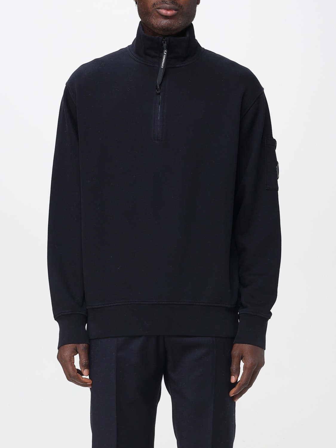 C.P. COMPANY FELPA: Felpa Brushed and Emerized Diagonal con zip C.P. Company, Blue - Img 1