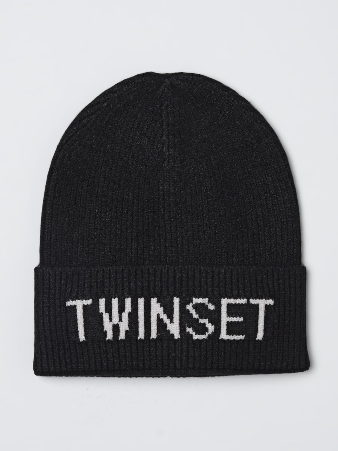 TWINSET CAPPELLO: Cappello Twinset in misto viscosa con logo jacquard , Nero - Img 1
