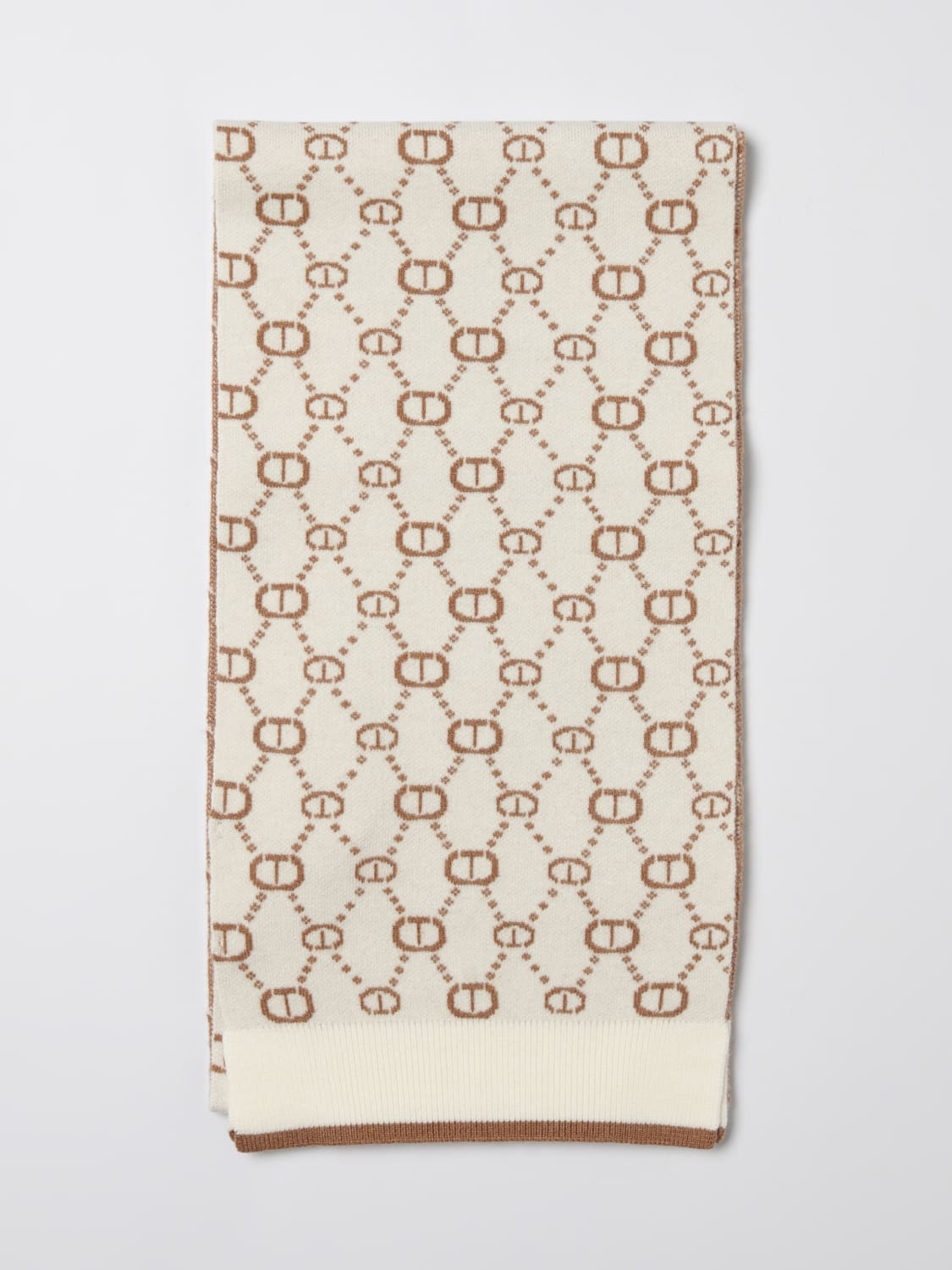 TWINSET SCIARPA: Sciarpa Oval T Twinset in viscosa jacquard , Bianco - Img 1