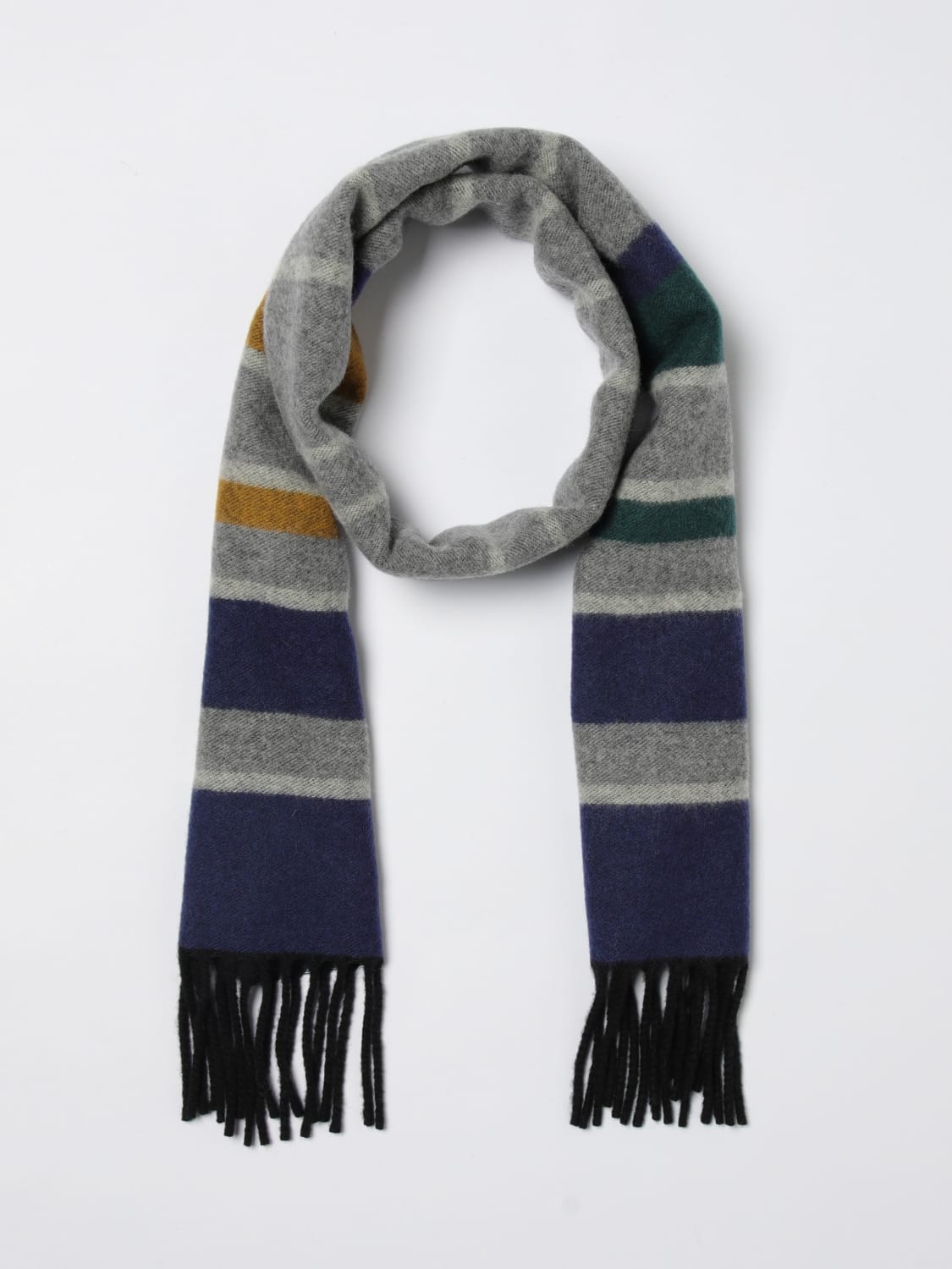 PAUL SMITH SCIARPA: Sciarpa Paul Smith in lana merino a righe multicolor , Grigio - Img 2