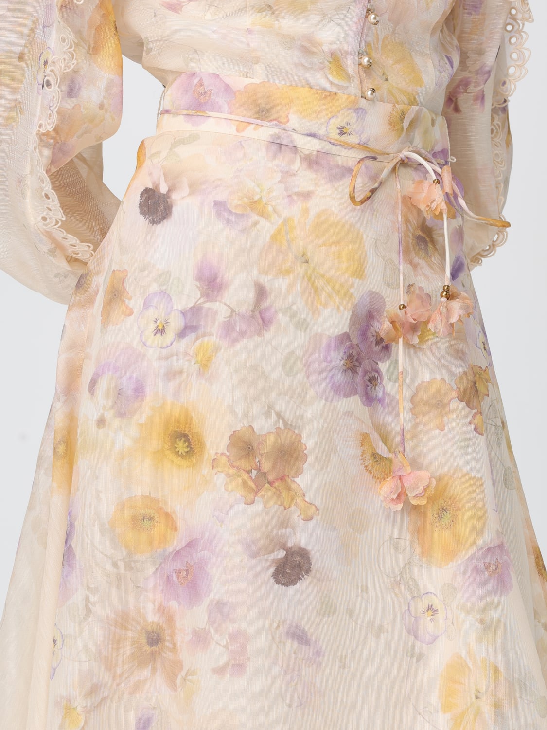 ZIMMERMANN GONNA: Gonna midi Zimmermann in lino e seta con stampa floreale , Beige - Img 5