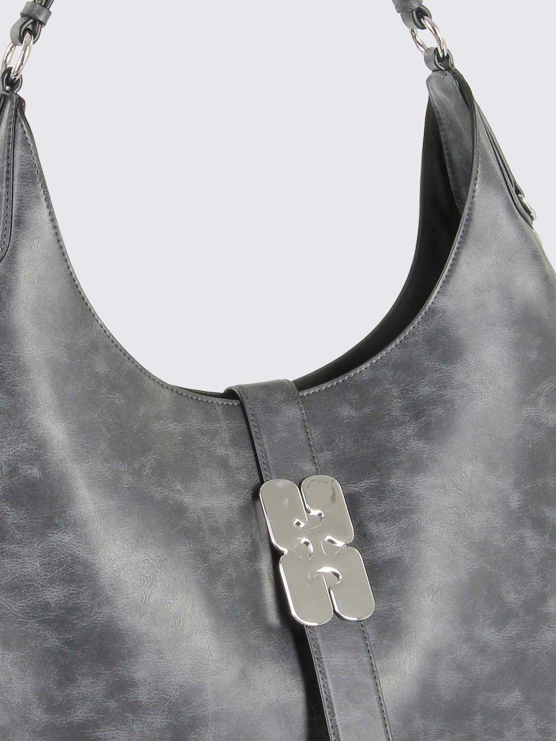 GANNI BORSA A SPALLA: Borsa Large Kat Ganni in pelle riciclata effetto used , Ebano - Img 3