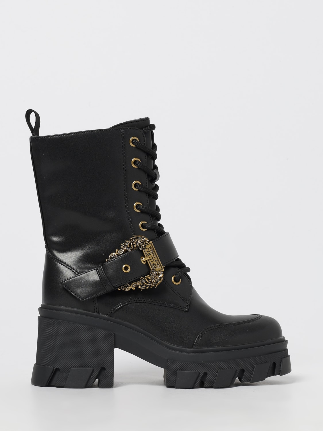 VERSACE JEANS COUTURE BOOTS: Flat ankle boots woman Versace Jeans Couture, Black - Img 1