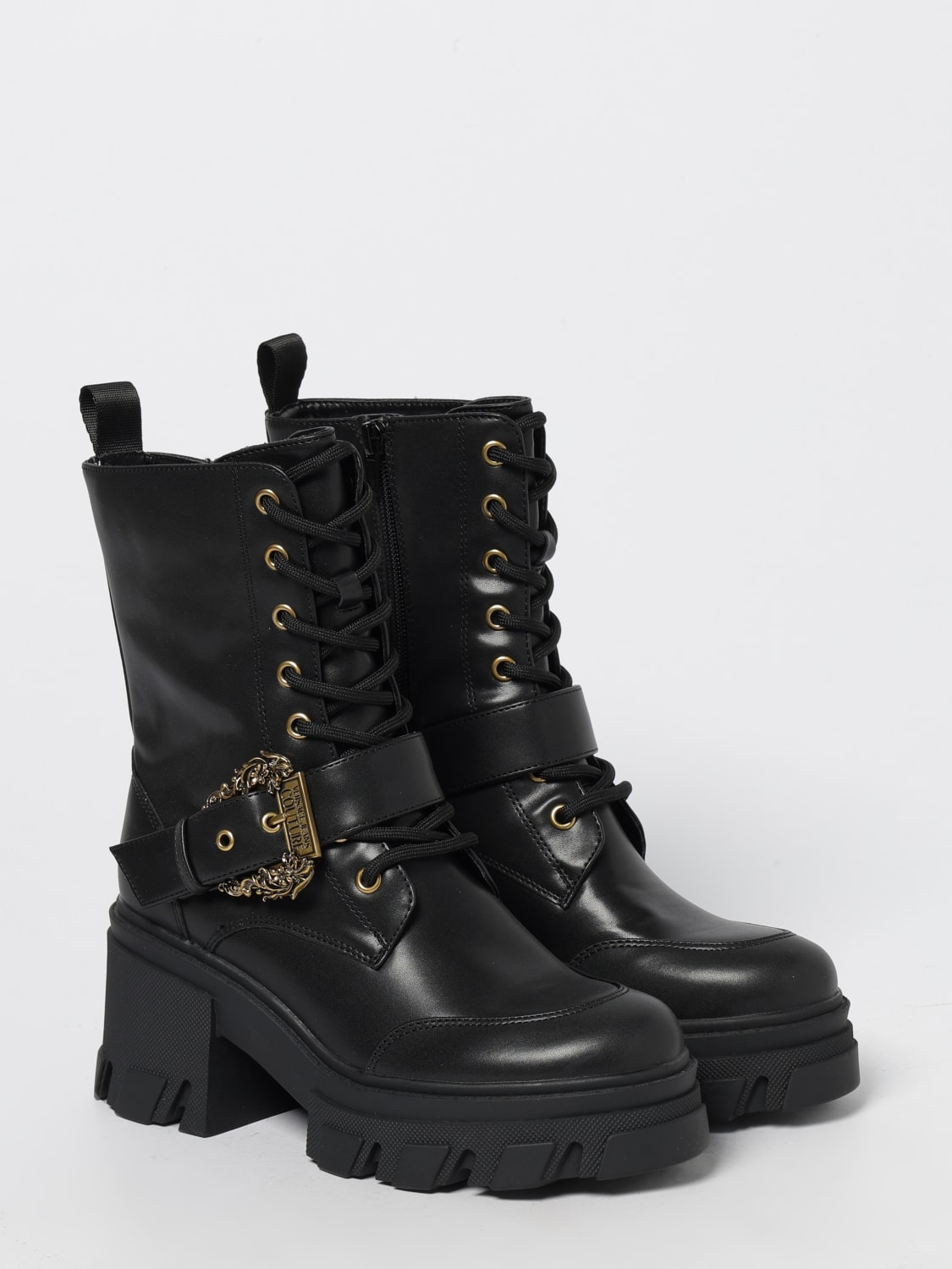 VERSACE JEANS COUTURE BOOTS: Flat ankle boots woman Versace Jeans Couture, Black - Img 2