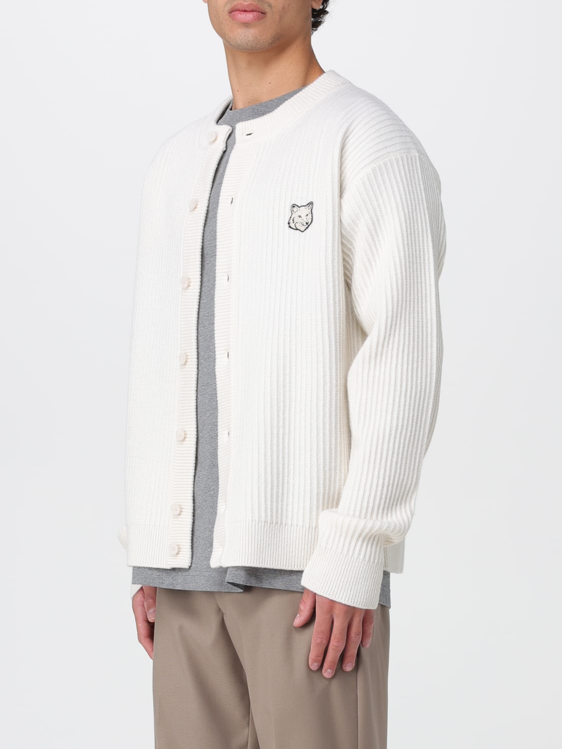 MAISON KITSUNÉ MAGLIA: Cardigan Maison Kitsuné in lana Merino , Beige - Img 3