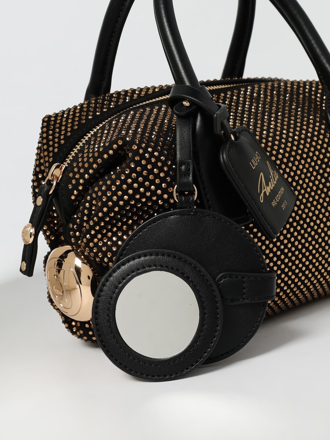 LIU JO BORSA MINI: Borsa Amelie Liu Jo in nylon con strass all over , Nero - Img 3