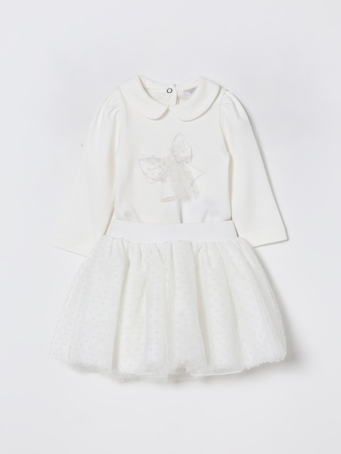 MONNALISA COMPLETO: Coordinato in cotone e tulle Monnalisa, Panna - Img 1