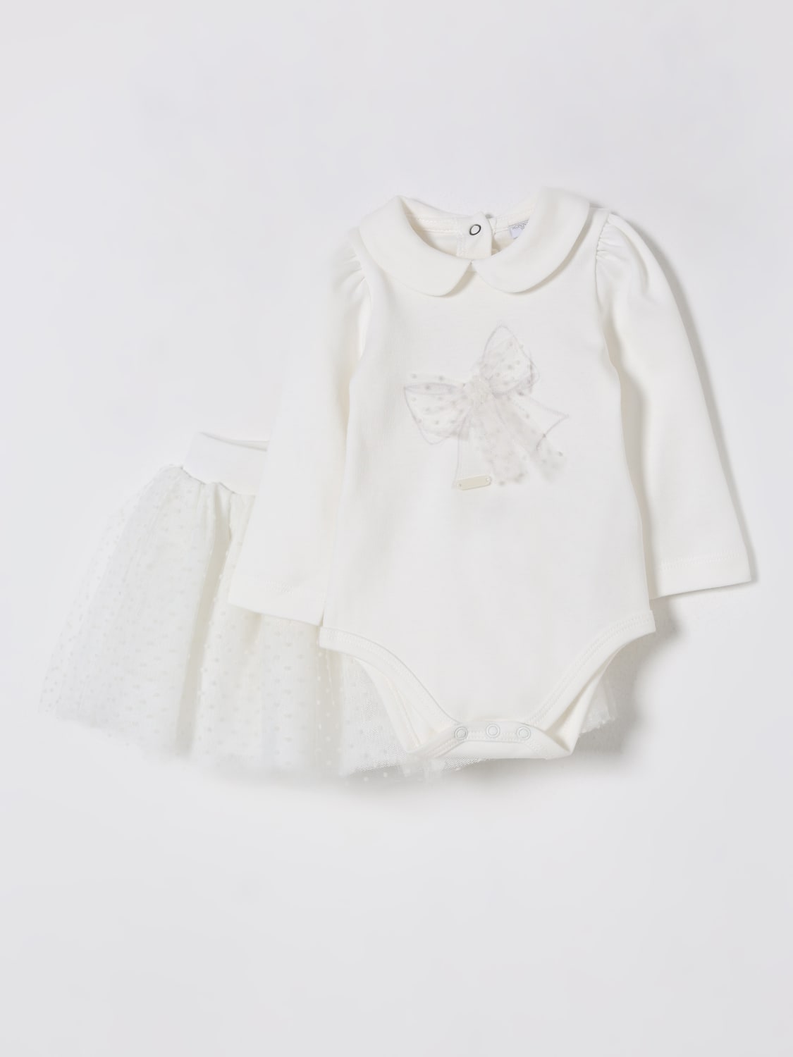 MONNALISA COMPLETO: Coordinato in cotone e tulle Monnalisa, Panna - Img 2
