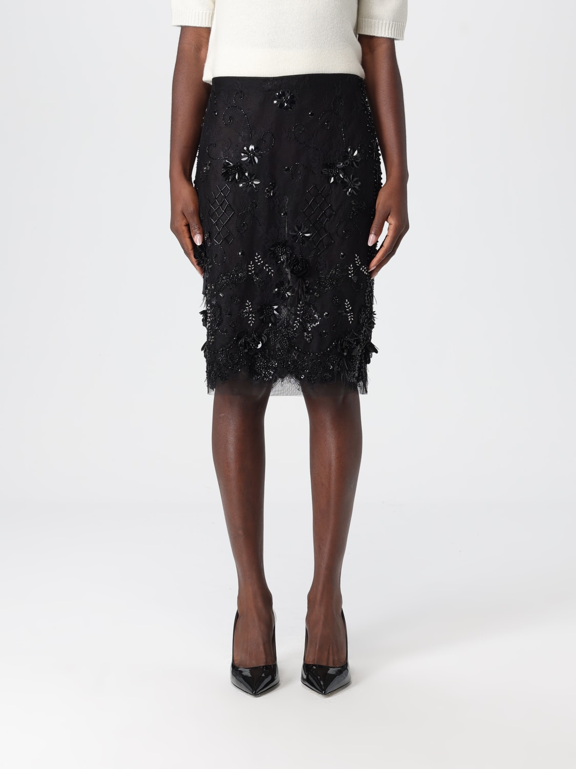 SEMICOUTURE GONNA: Gonna Semicouture in tessuto con ricami , Nero - Img 1