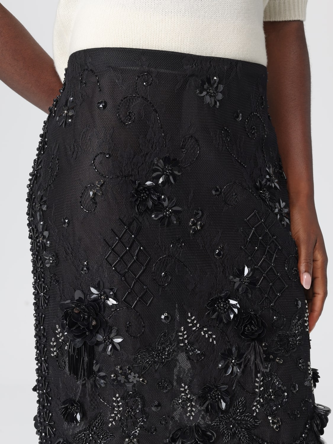 SEMICOUTURE GONNA: Gonna Semicouture in tessuto con ricami , Nero - Img 3