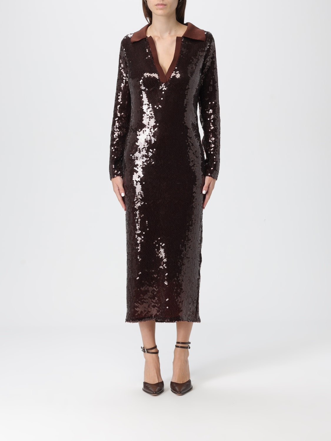 SEMICOUTURE ABITO: Abito chemisier Semicouture con paillettes, Marrone - Img 1