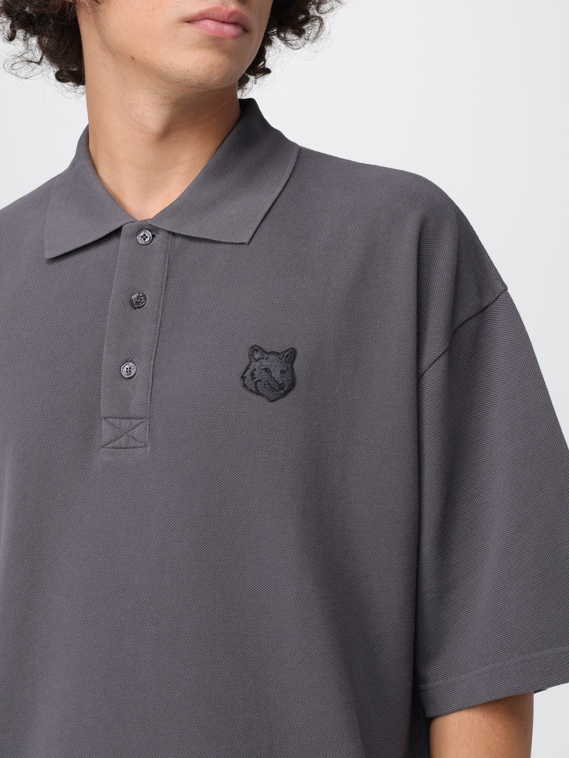 MAISON KITSUNÉ POLO: Polo in cotone con logo Maison Kitsuné, Grigio - Img 3