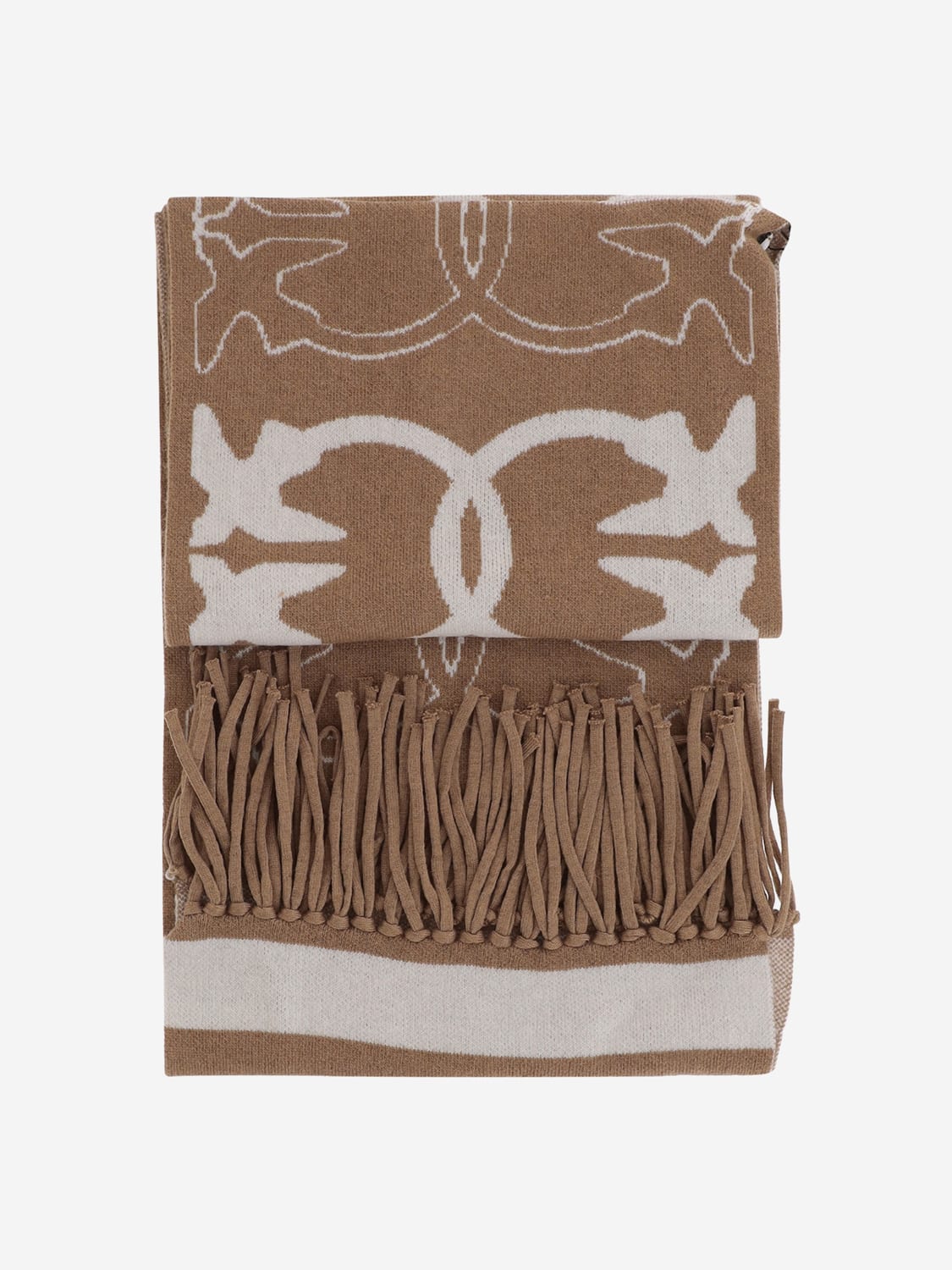 PINKO SCIARPA: Sciarpa Love Birds Pinko in misto lana con logo jacquard , Beige - Img 2