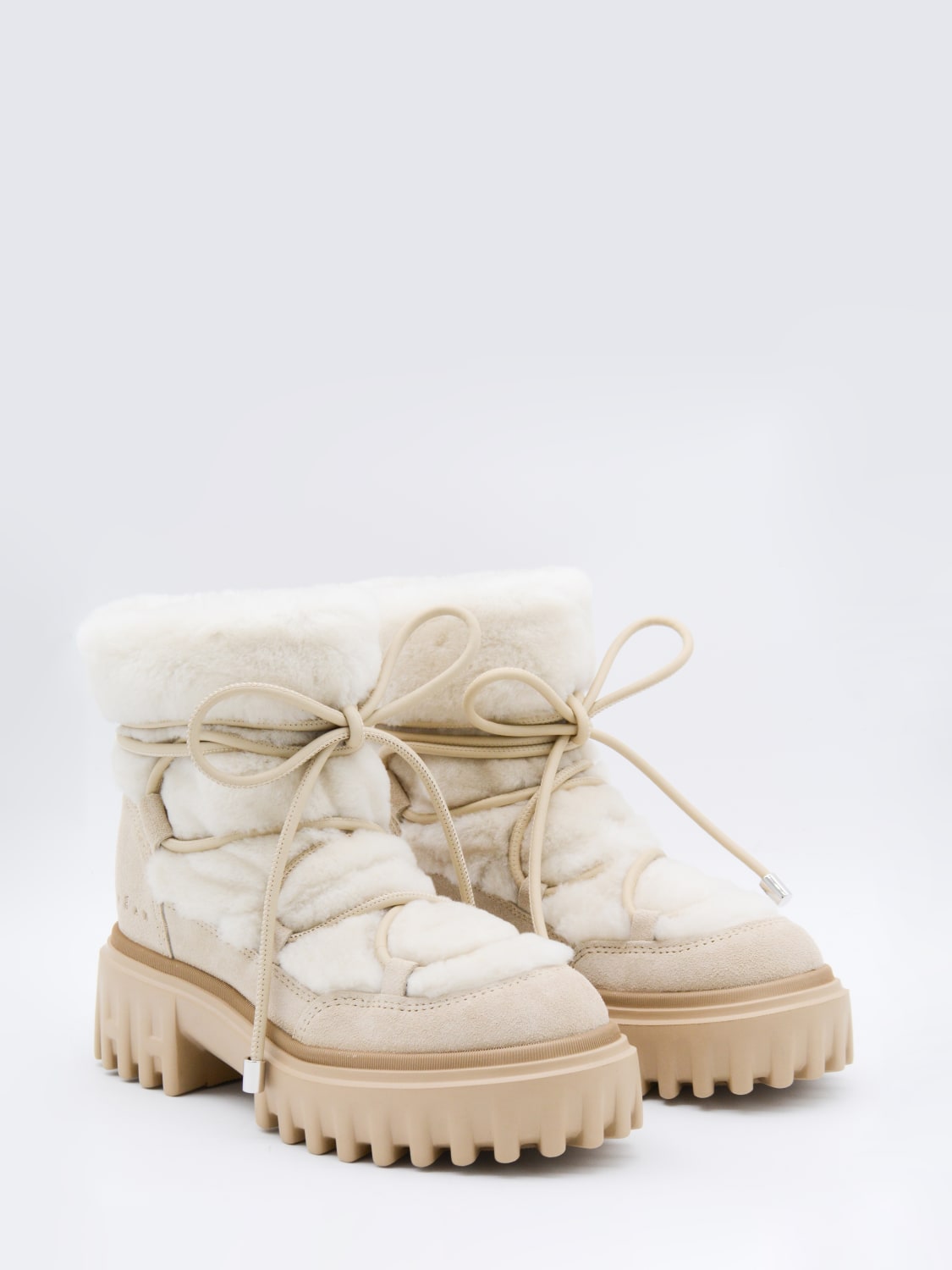 HOGAN STIVALI: Stivaletto Hogan in camoscio e pelliccia , Beige - Img 2