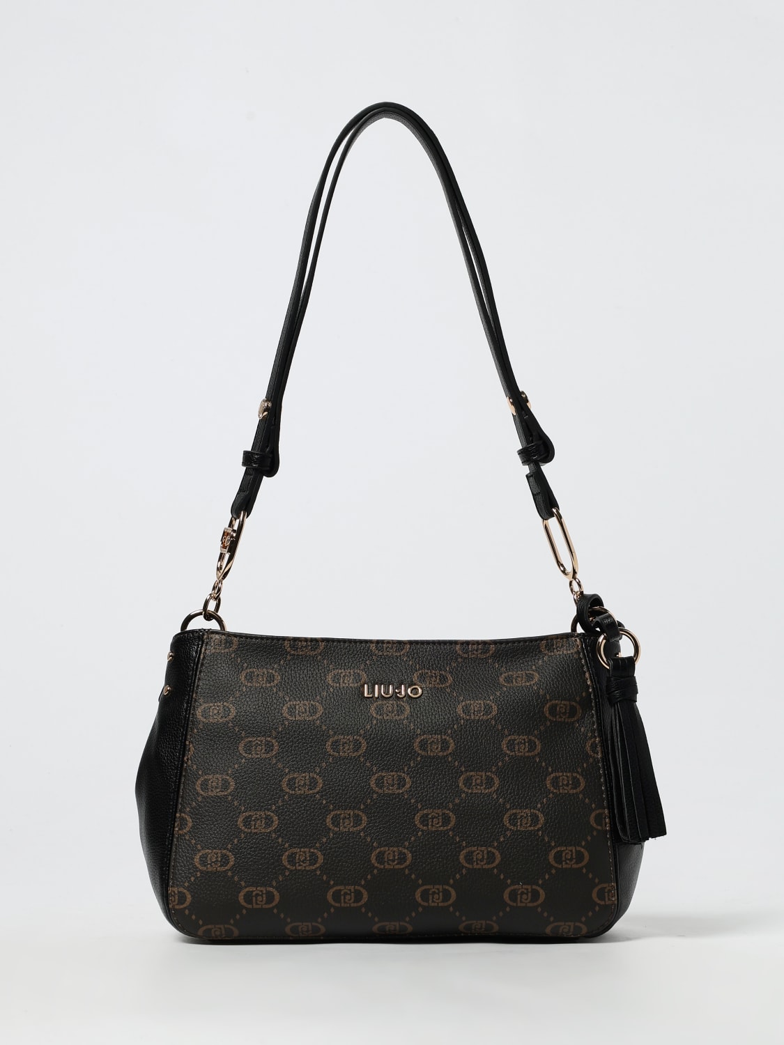 LIU JO BORSA A SPALLA: Borsa Liu Jo in pelle sintetica a grana con monogram all over , Nero - Img 1