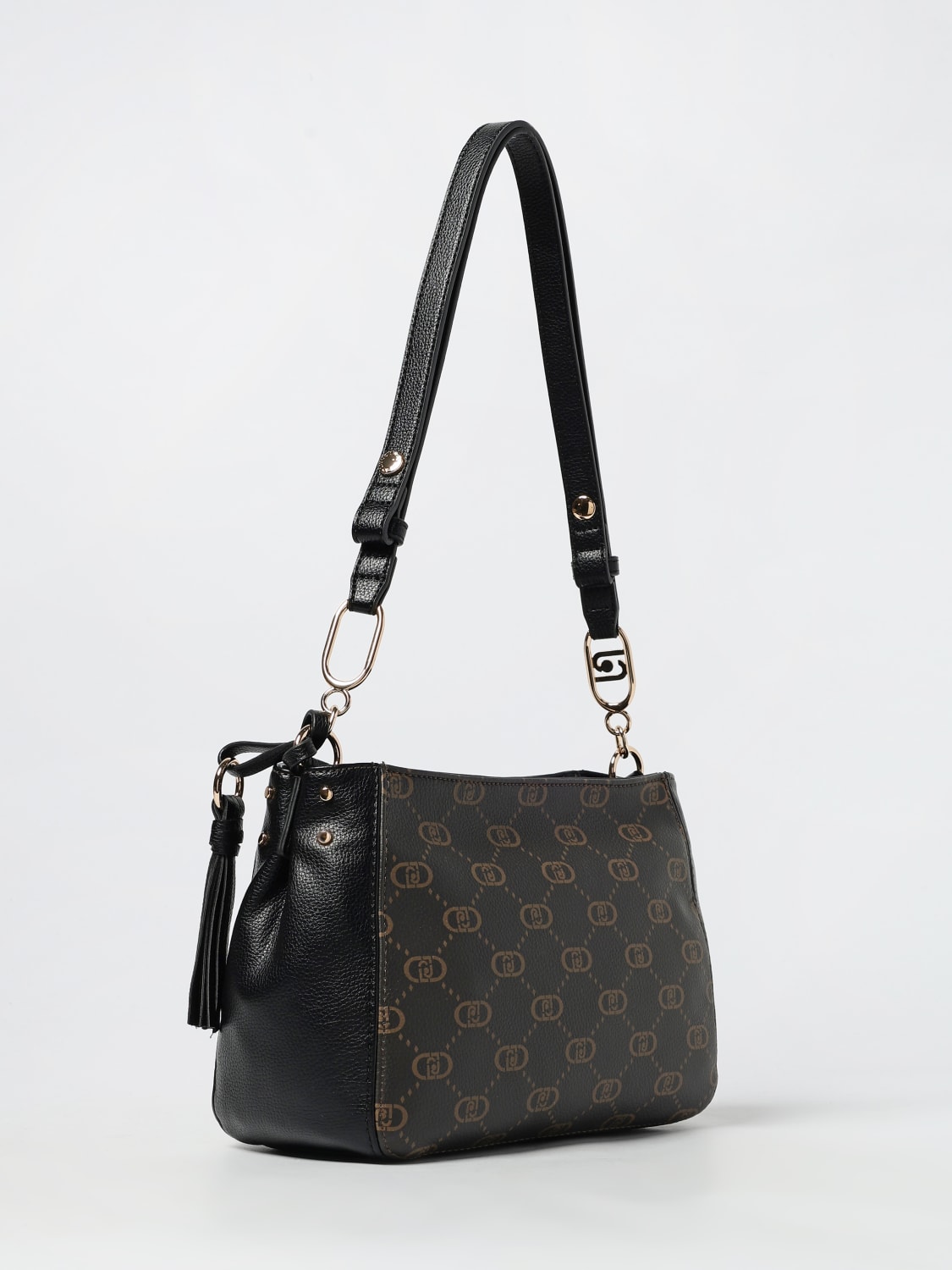 LIU JO BORSA A SPALLA: Borsa Liu Jo in pelle sintetica a grana con monogram all over , Nero - Img 2