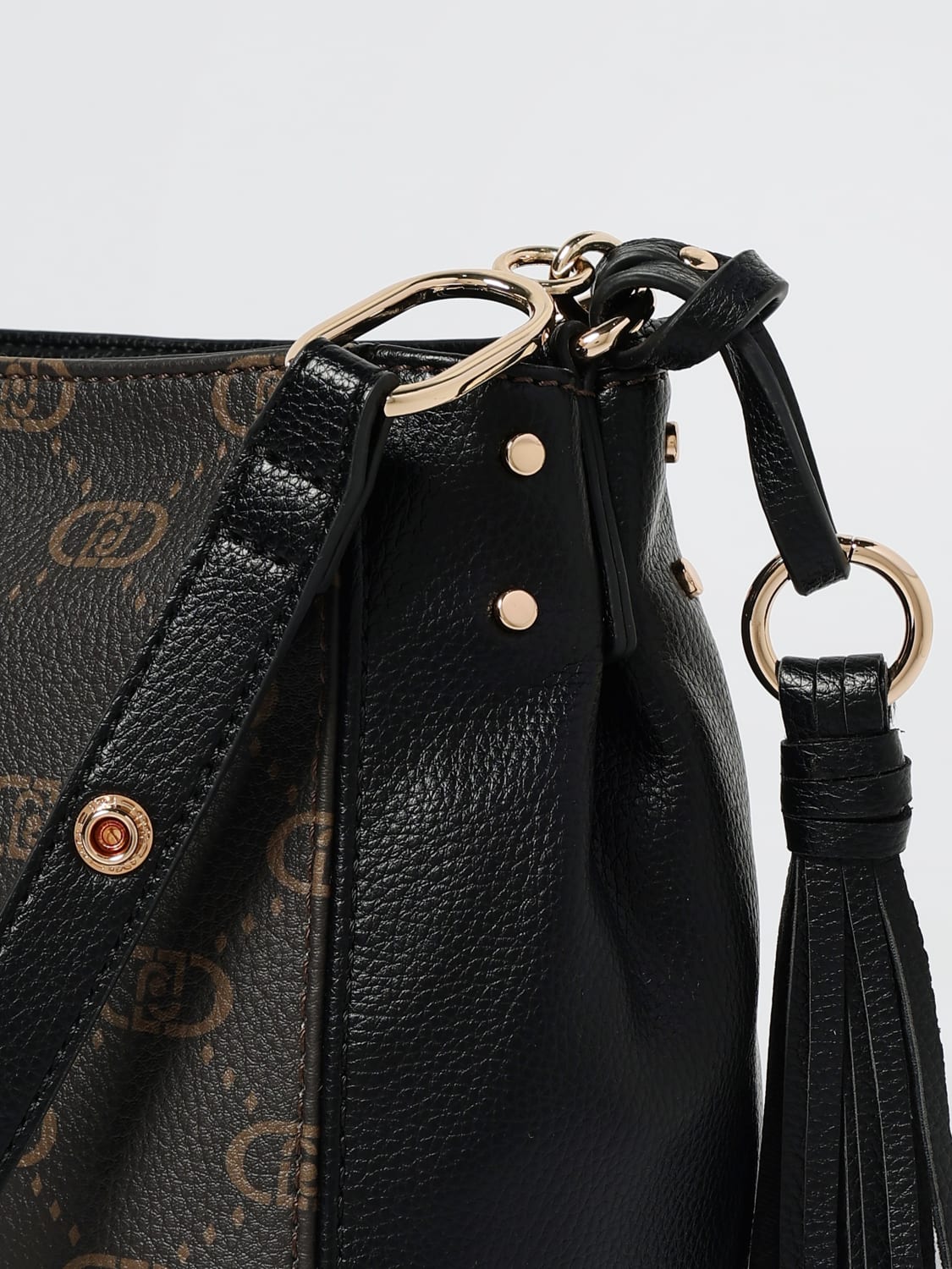 LIU JO BORSA A SPALLA: Borsa Liu Jo in pelle sintetica a grana con monogram all over , Nero - Img 4