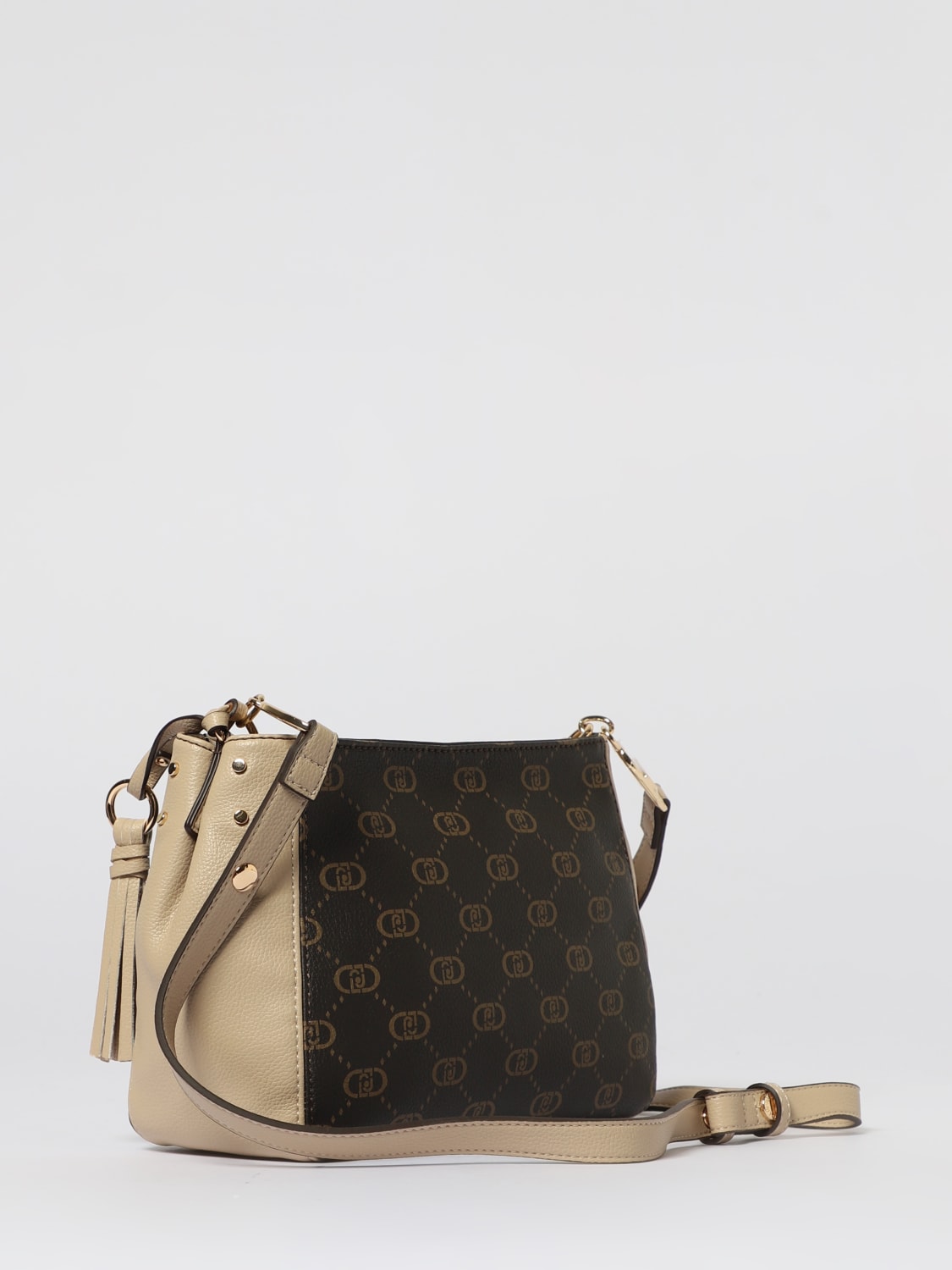 LIU JO BORSA A SPALLA: Borsa Liu Jo in pelle sintetica a grana con monogram all over , Beige - Img 2