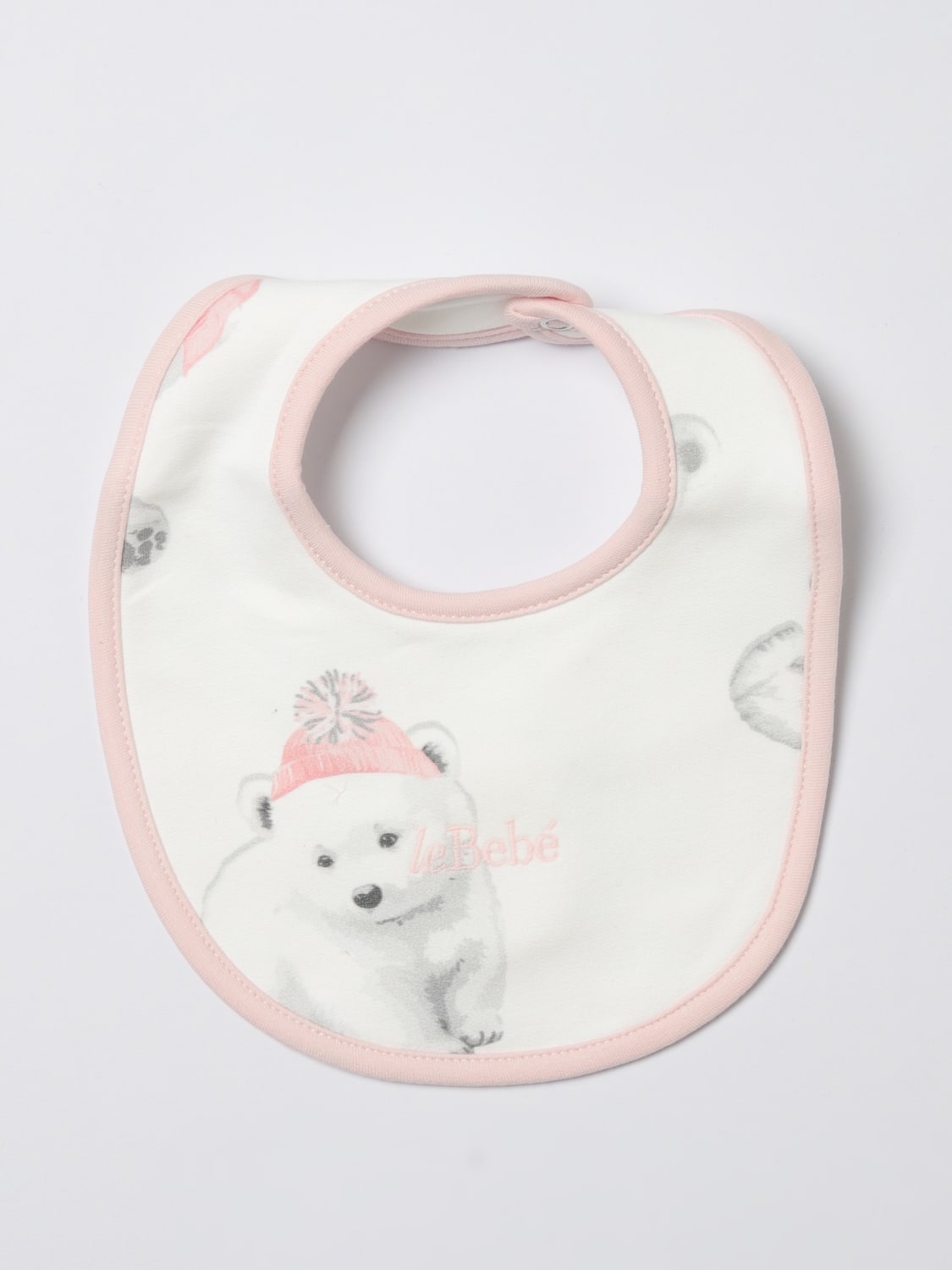 LE BEBE' BAVAGLINO: Bavaglino Teddy Le Bebe' in cotone stampato , Bianco - Img 1