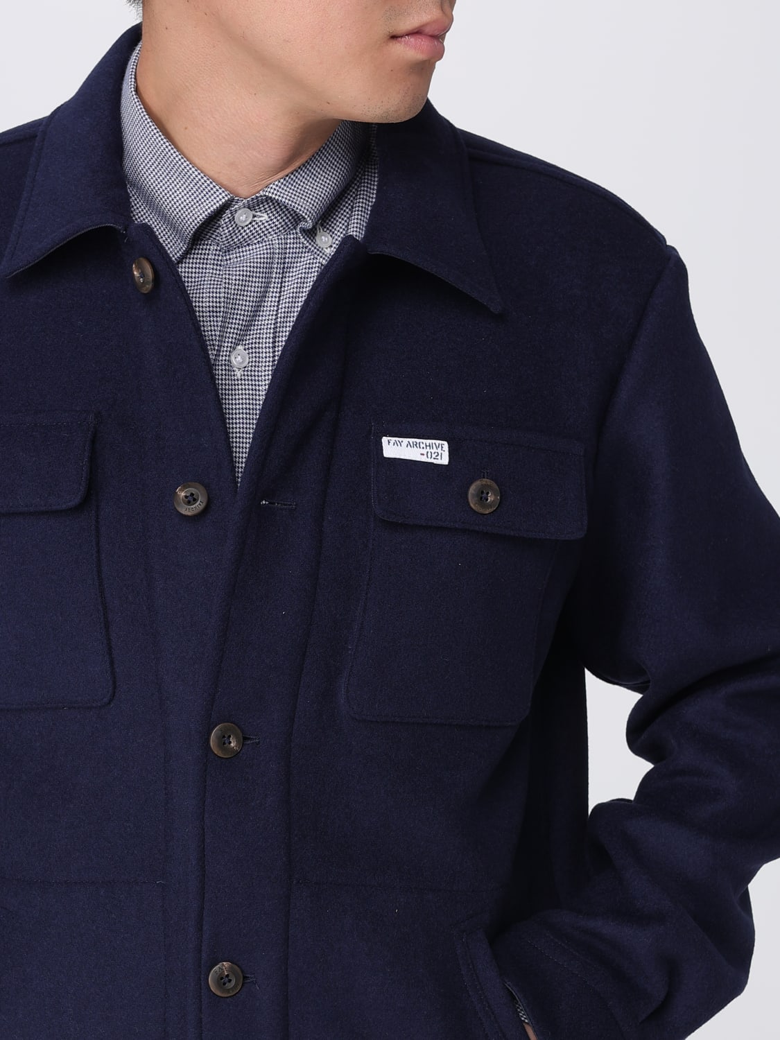 FAY GIACCA: Giacca camicia Fay di lana, Blue - Img 4