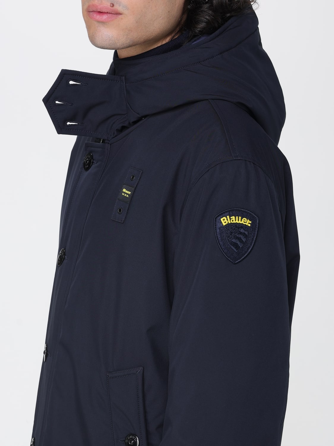 BLAUER GIACCA: Giacca con cappuccio Blauer in neoprene leggero, Blue - Img 4