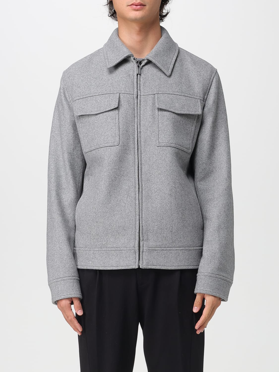 MANUEL RITZ GIACCA: Giacca camicia in panno di misto lana Manuel Ritz, Grigio - Img 1