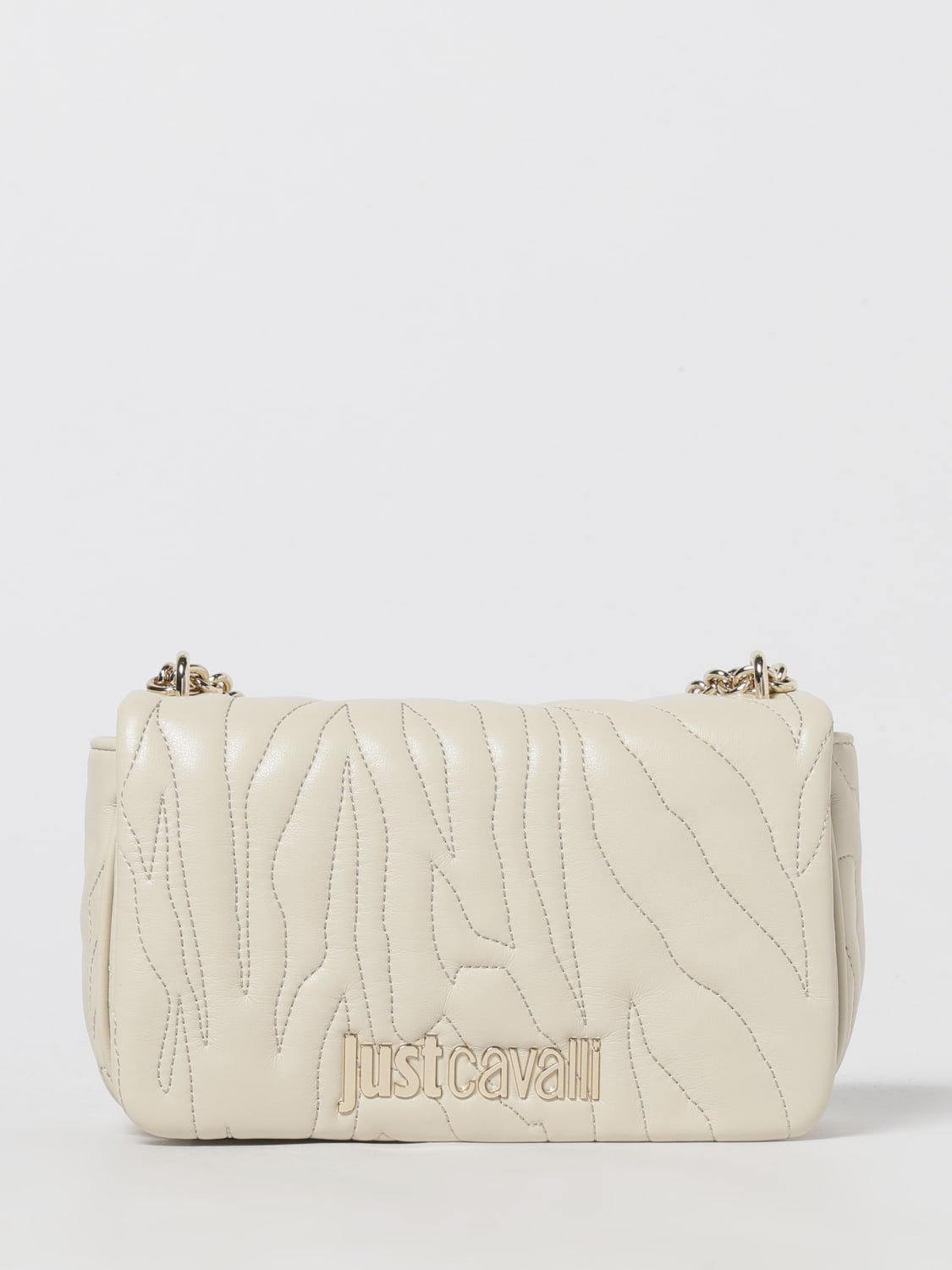 JUST CAVALLI BORSA MINI: Borsa Just Cavalli in pelle sintetica trapuntata animalier, Bianco - Img 1